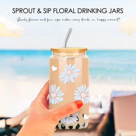CHESACE glass cup with bamboo lid and straw, ideal for daily tea or coffee.