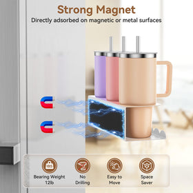 Chewlish Stanley cup organizer metal mount on fridge for stable storage.