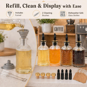 ChezMax syrup dispenser 7oz glass bottles ideal for countertop use.