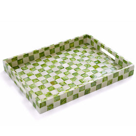 Chi An Home capiz-shell checkered tray adds elegant shimmer to living room surfaces