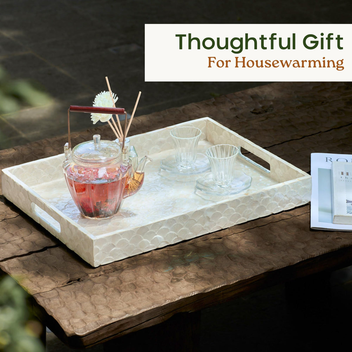 Chi An Home capiz tray gift-ready packaging suggests a stylish housewarming gift.