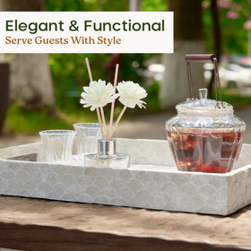Chi An Home capiz tray on an ottoman for organized living space.