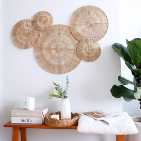 Chi An Home handwoven jute wall baskets closeup showcases artisan craftsmanship.