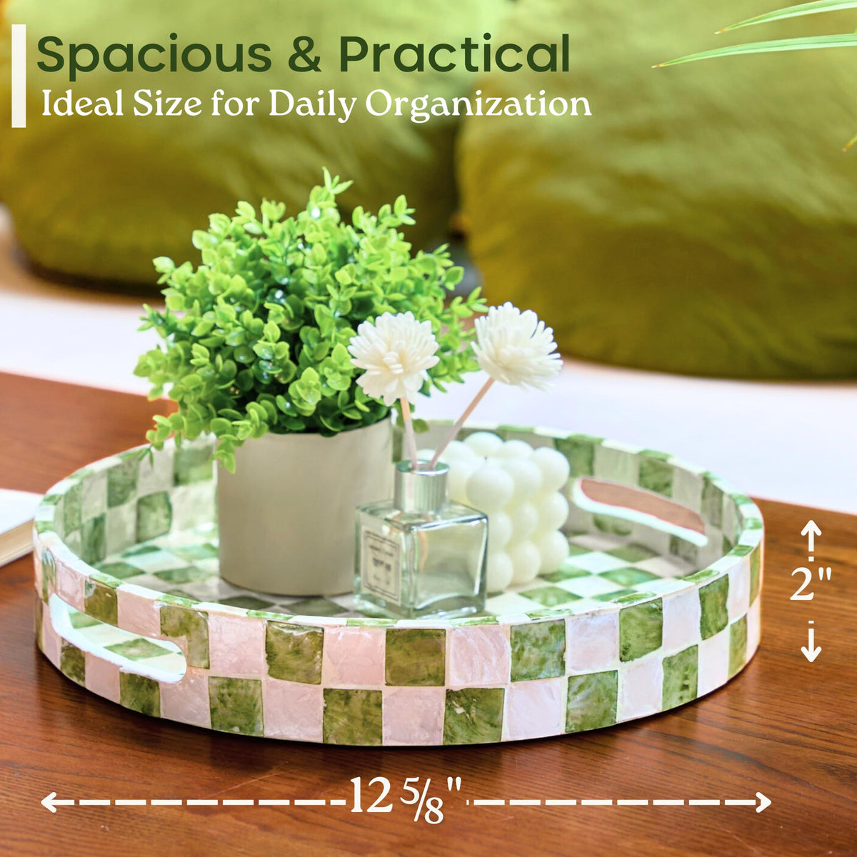 Chi An Home round tray on a coffee table adding modern coastal flair