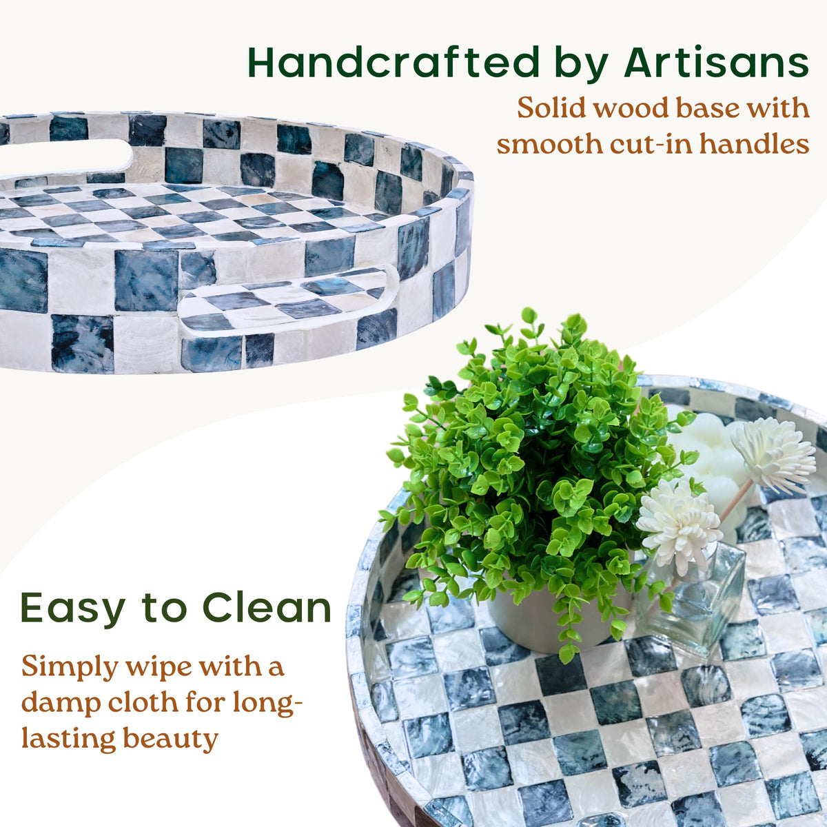 Chi An Home easy-clean round tray ready for indoor display