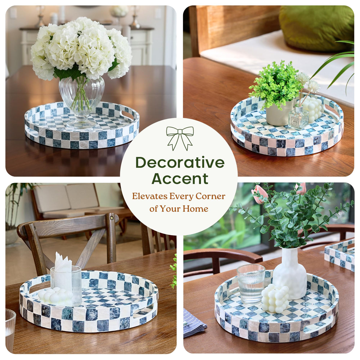 Chi An Home round wood tray with capiz shells for versatile use