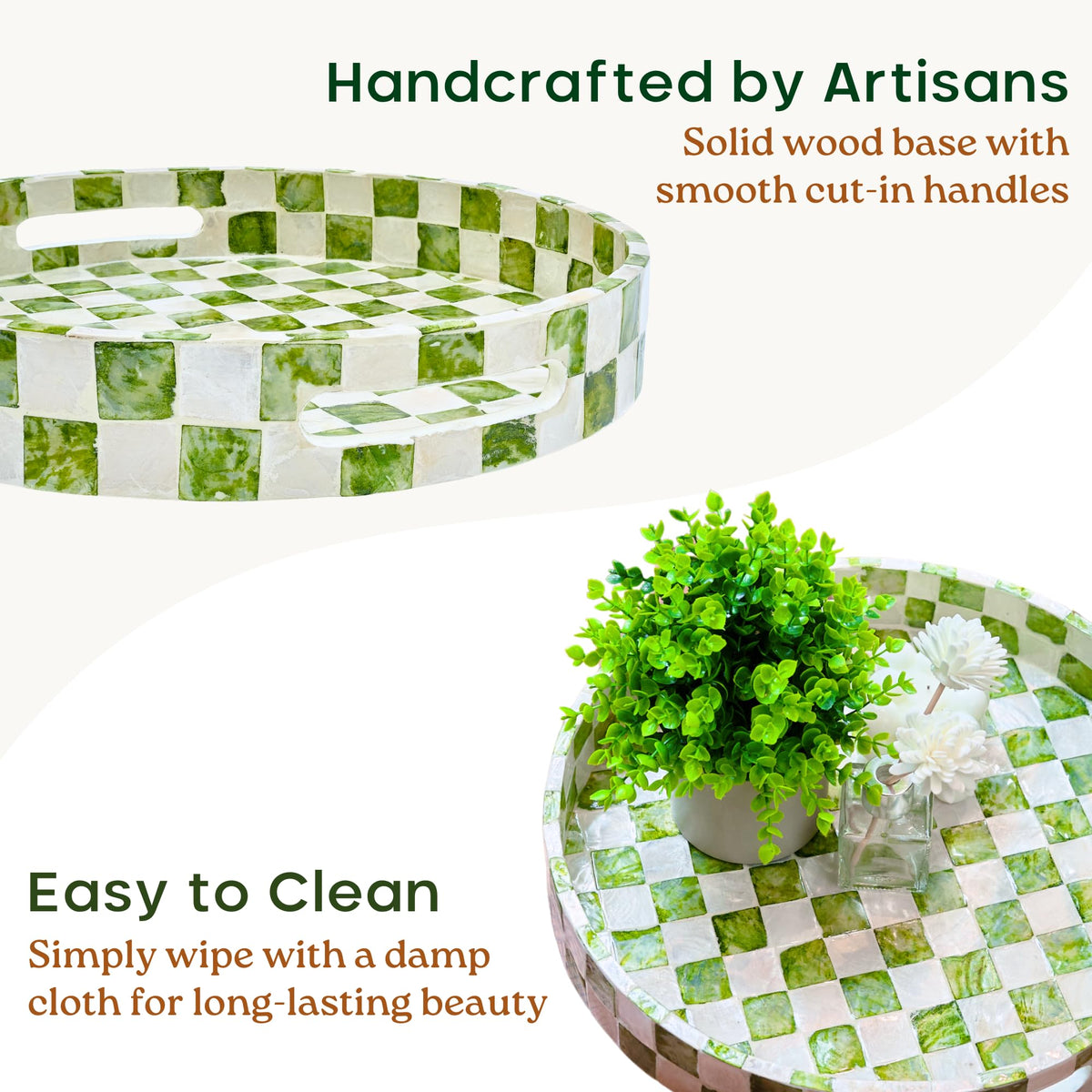 Chi An Home serving tray with large handles for easy carrying
