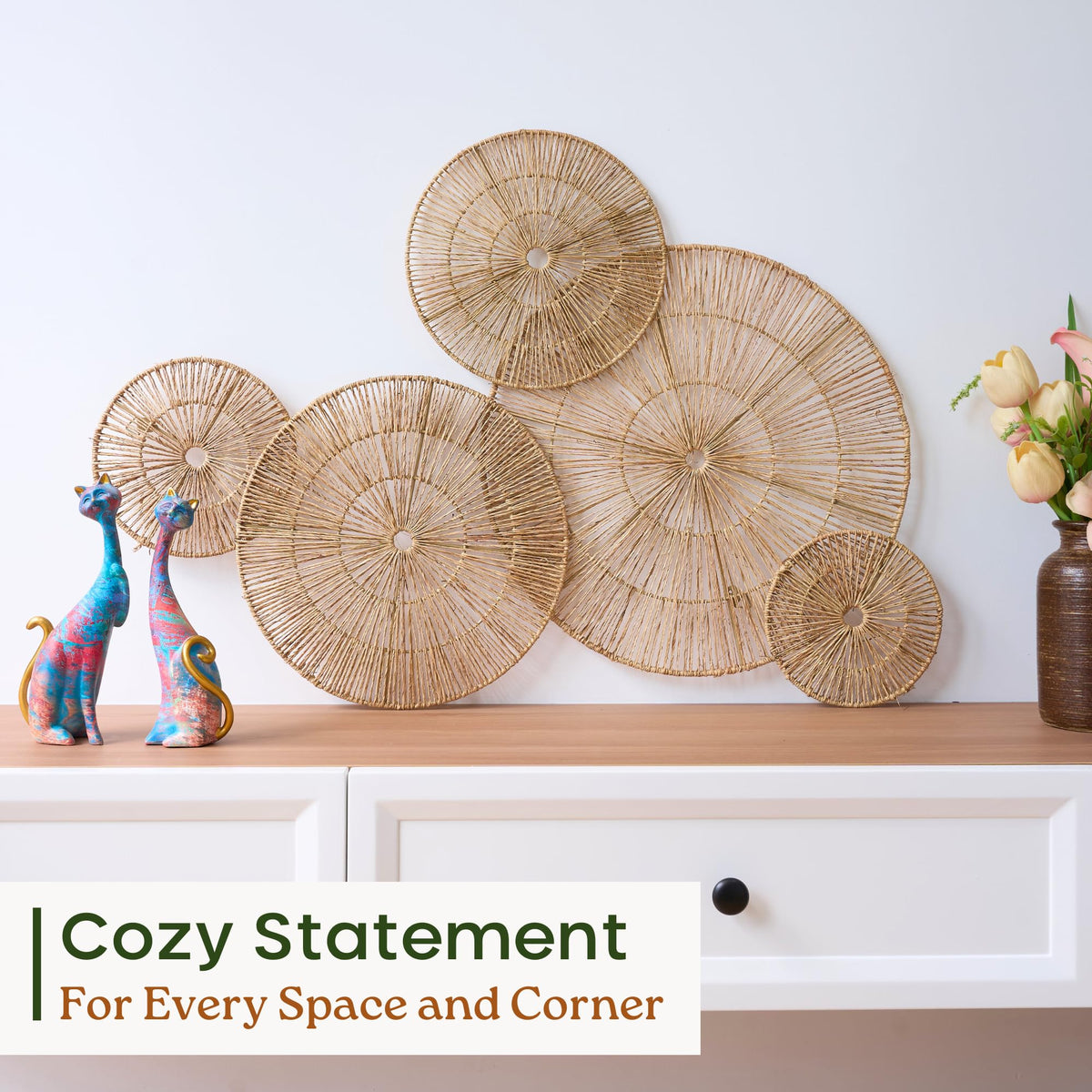 Chi An Home soft neutral boho decor group unifies spaces across walls.