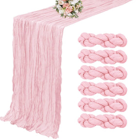 ChicToteDesigns light pink cheesecloth table runner adds soft, elegant texture to any table.