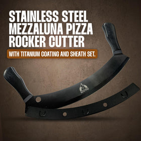 Chicago Brick Oven mezzaluna with titanium coating delivers durable, rust-resistant cutting.