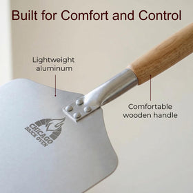 Chicago Brick Oven pizza peel with detachable 21-inch wooden handle for storage