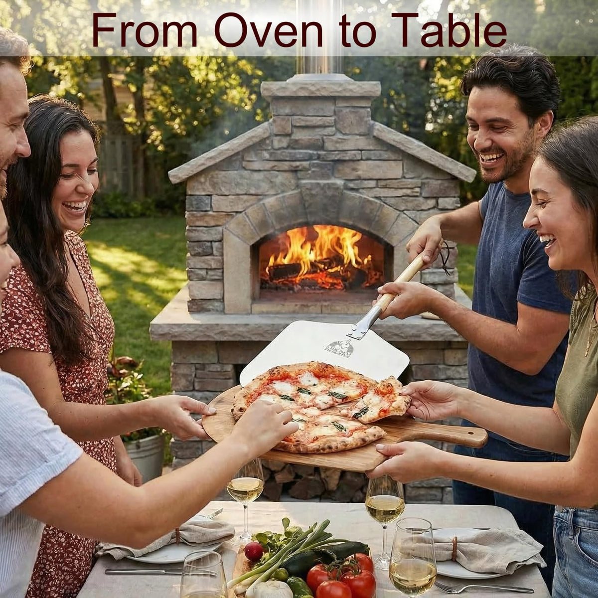 Chicago Brick Oven pizza transfer action showing smooth under-dough slide