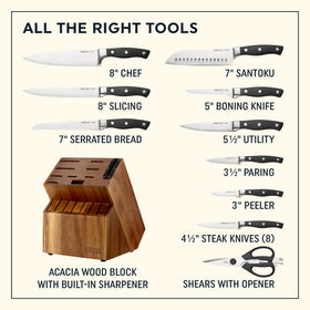 Chicago Cutlery Insignia built-in sharpener block keeps blades ready for precision cuts.