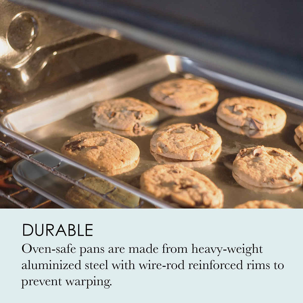 Chicago Metallic Commercial II pan evenly distributes heat for consistent results