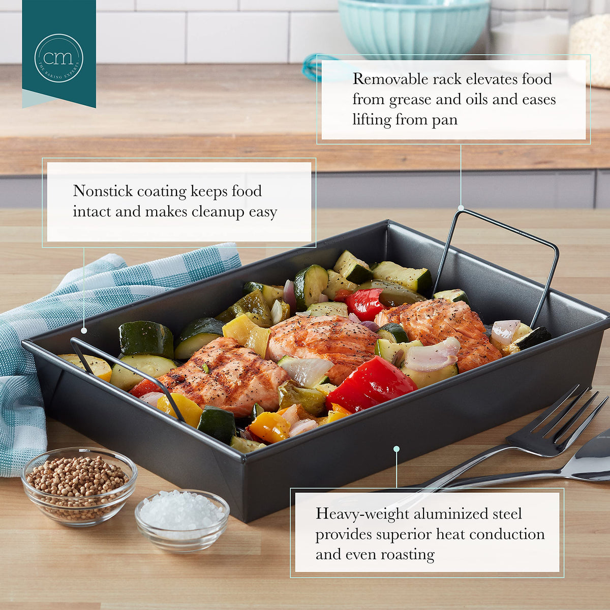 Close view of easy-release non-stick coating on Chicago Metallic pan.