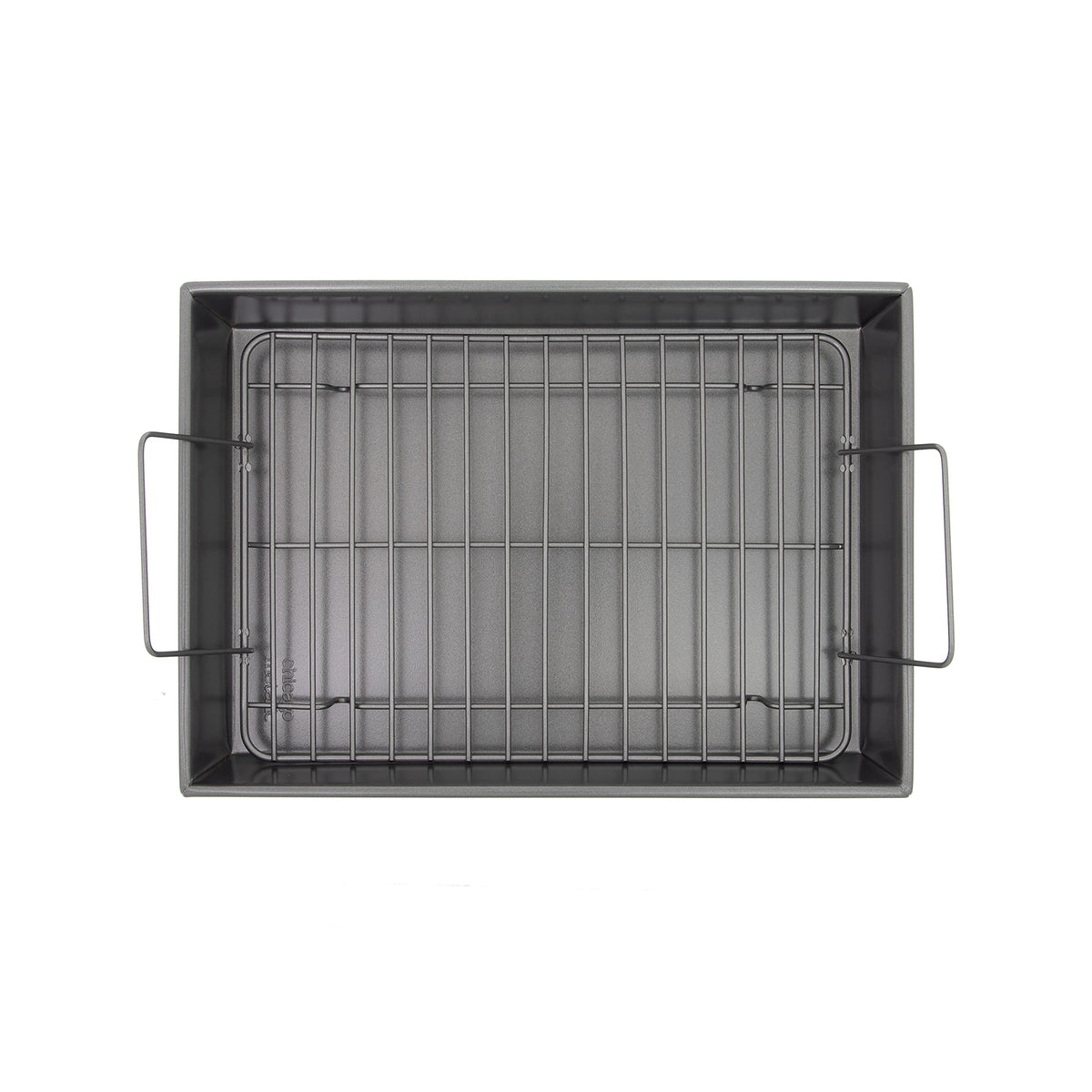Large-capacity Chicago Metallic pan holds up to 25 pounds of meat.