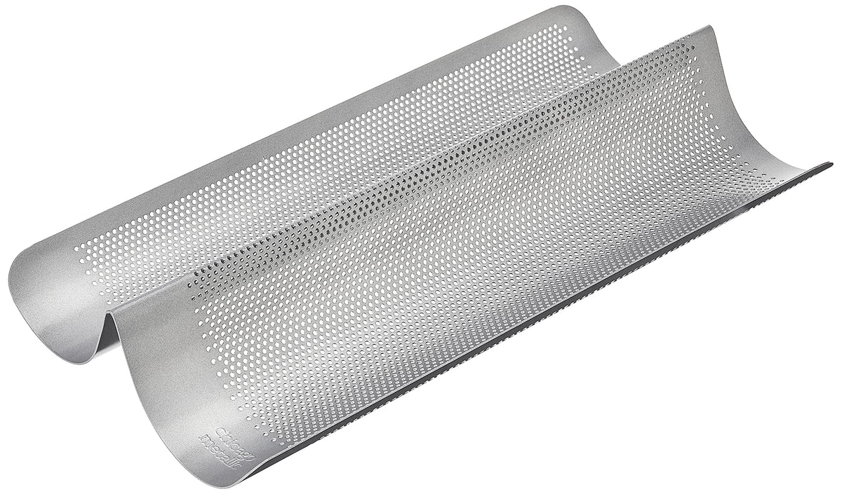 Chicago Metallic perforated French bread pan showing perforations for crusty results.