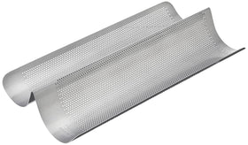 Chicago Metallic perforated French bread pan showing perforations for crusty results.