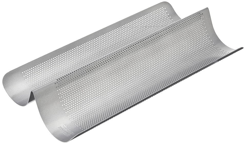 Chicago Metallic perforated French bread pan showing perforations for crusty results.