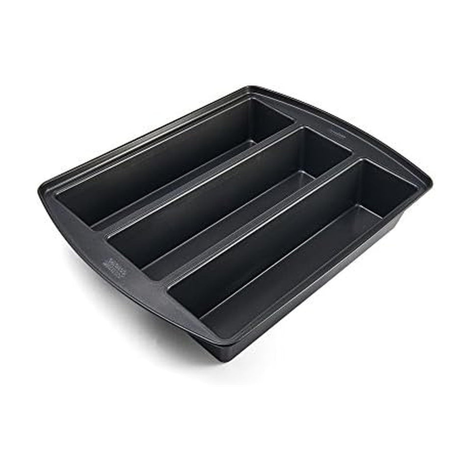 Chicago Metallic Lasagna Trio Pan top view shows three channels for multiple recipes.