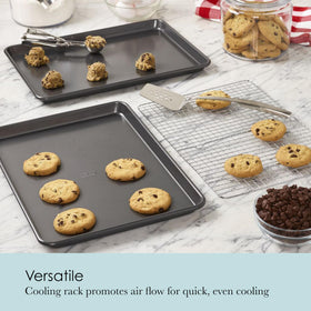 Chicago Metallic professional non-stick jelly-roll pan for clean release of rolled desserts.