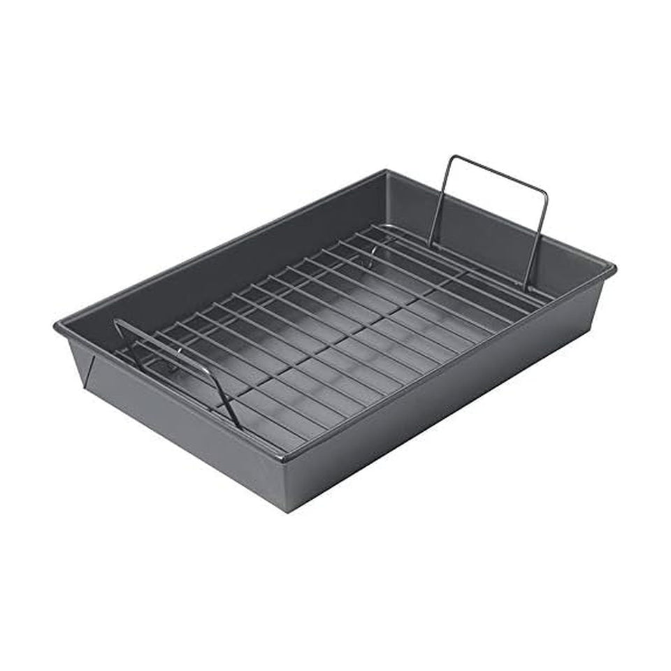 Chicago Metallic professional roast pan with non-stick rack in 13x9 inches for easy roasting.
