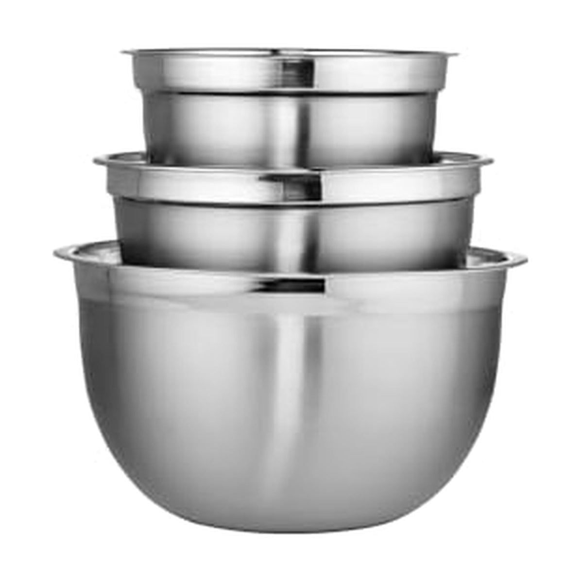Chicago Metallic nested stainless steel bowls in three sizes for compact storage