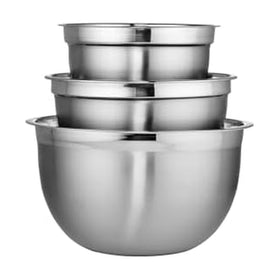 Chicago Metallic nested stainless steel bowls in three sizes for compact storage