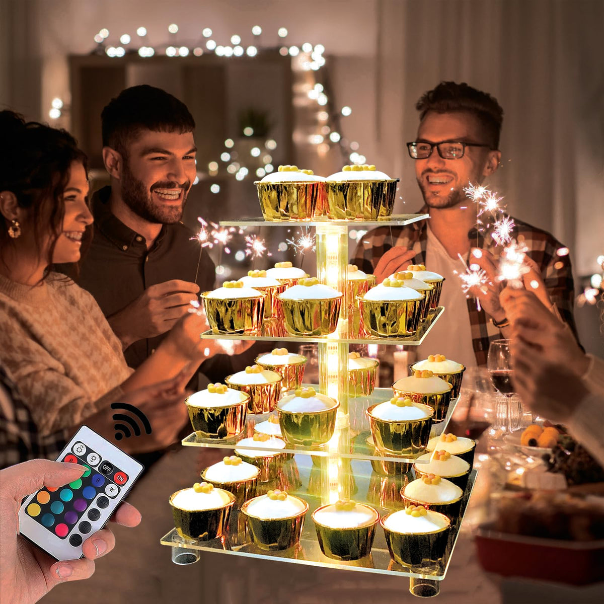 CHICBAKE 4-tier stand with LED remote control enables color mood customization