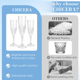 CHICERA BPA-free plastic champagne flutes with elegant white finish.