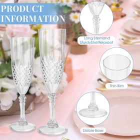 CHICERA stemmed plastic champagne glasses, dishwasher safe and durable.