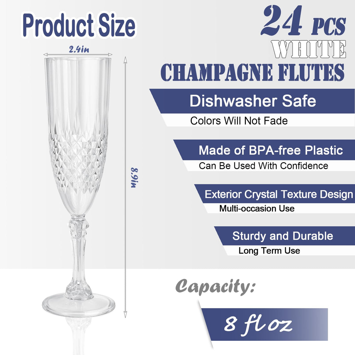 CHICERA white crystal design champagne glass close-up highlighting sparkle.