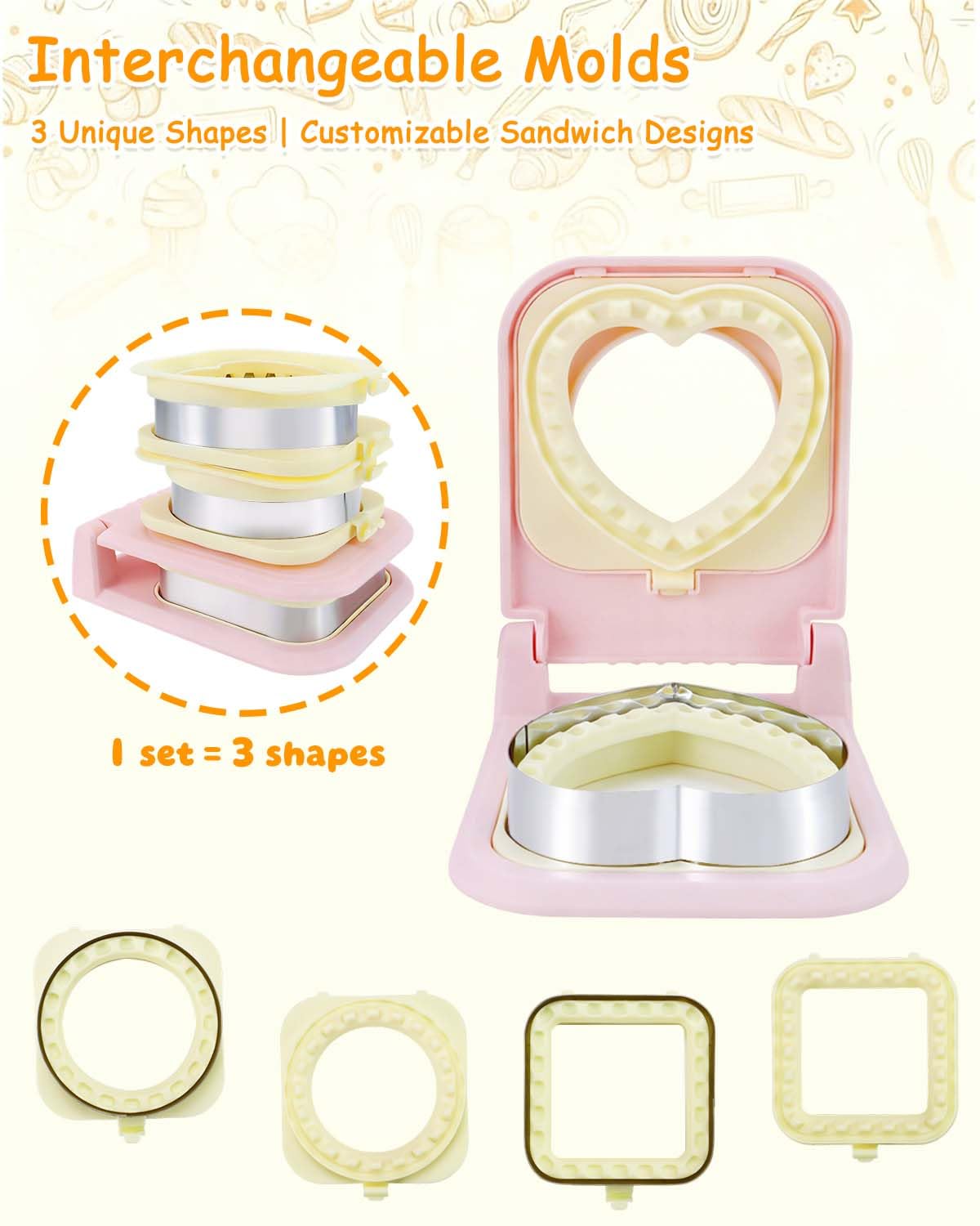 CHICHAUS 3-in-1 square shape cutter for crustless bites at lunch