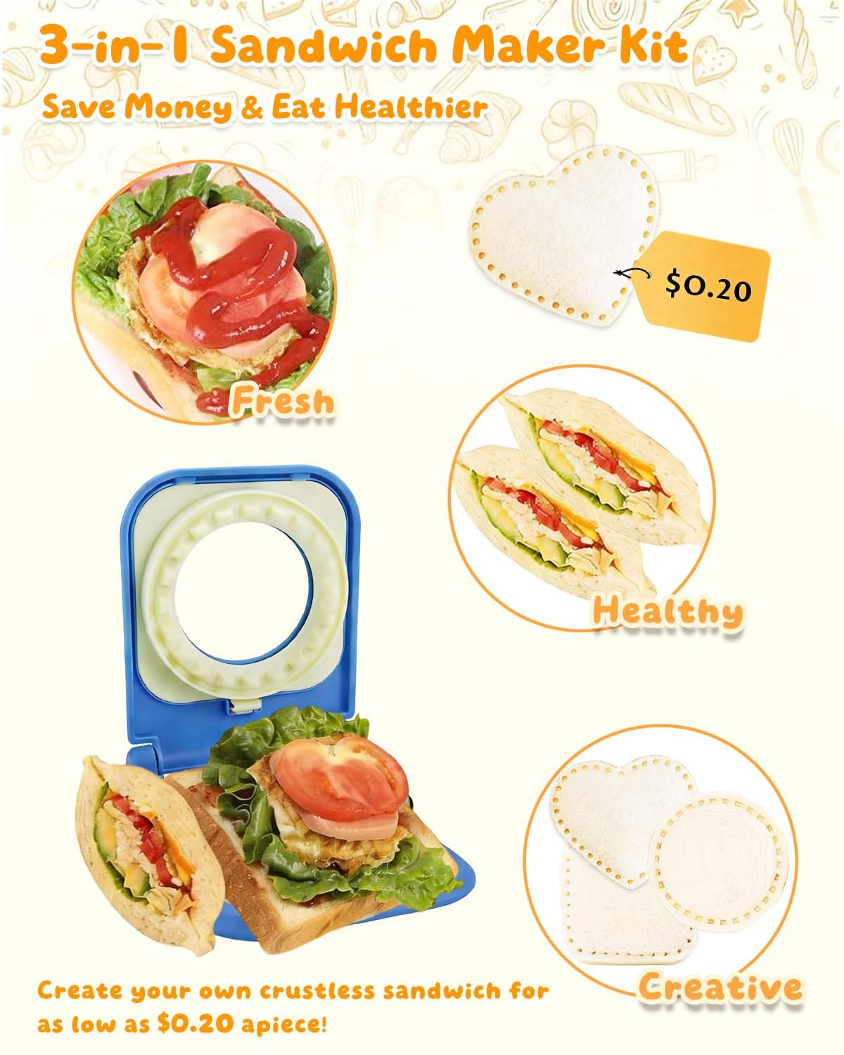 CHICHAUS uncrustable square-cut press for neat lunch portions.