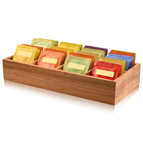 Chicvilla acacia tea bag organizer with eight slots for flavor sorting and easy access