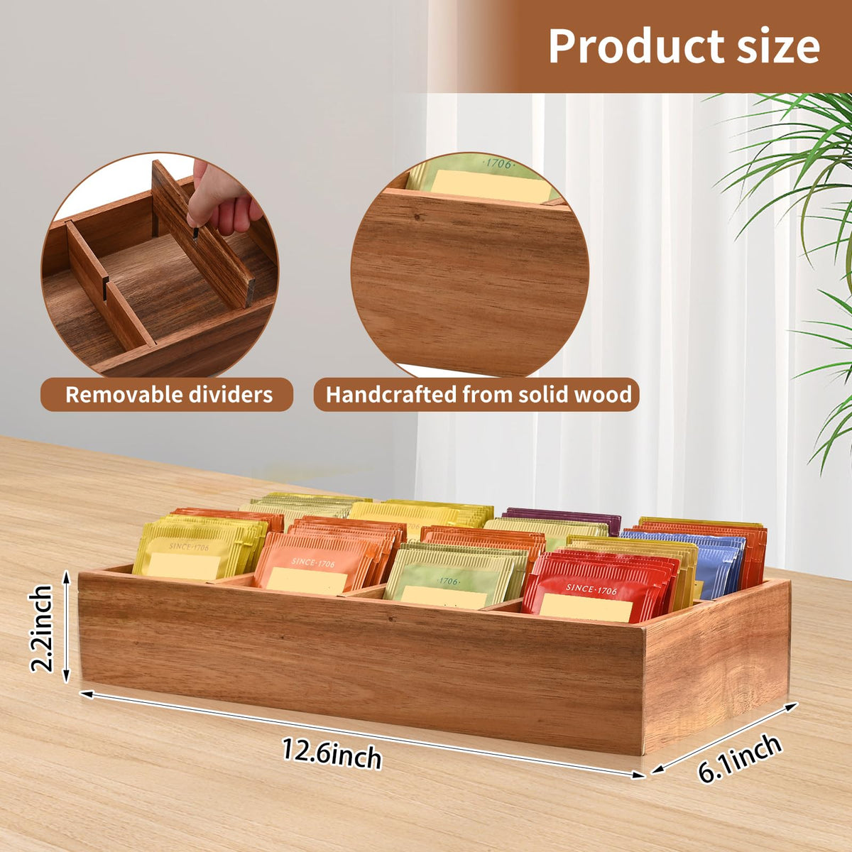 Chicvilla acacia organizer doubles as sugar packet storage on countertops