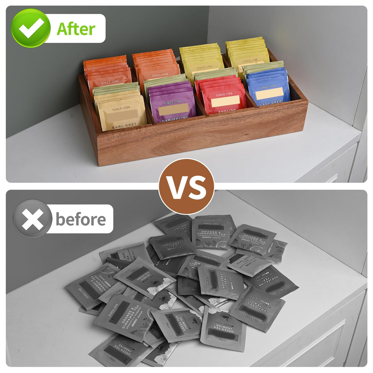 Chicvilla tea bag box made from 100 percent acacia wood for durable use