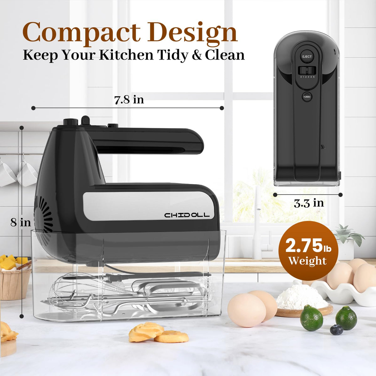 CHIDOLL compact lightweight design fits neatly in small kitchens