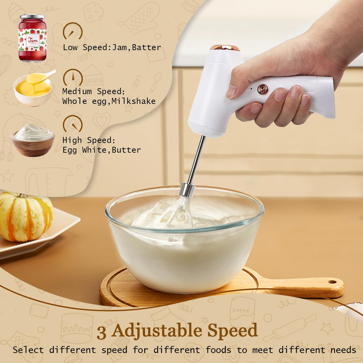 Chidoyii cordless hand mixer charging via USB for on-the-go use.