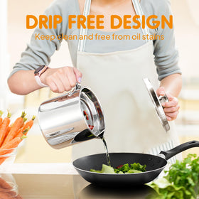 Chihee grease container with drip-free spout for clean countertop transfers