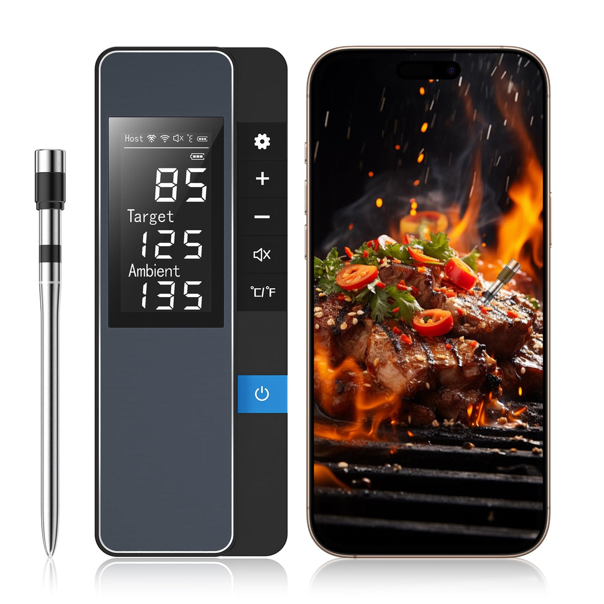 Chihod smart Bluetooth meat thermometer probe offers precise temperature readings during grilling and roasting