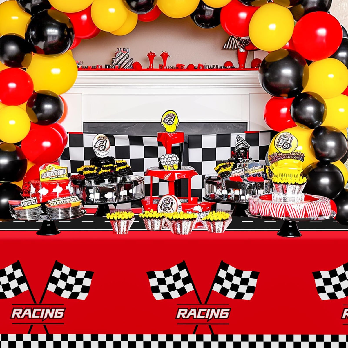 Childom easy-cleanup race car tablecloth ideal for spills and messes