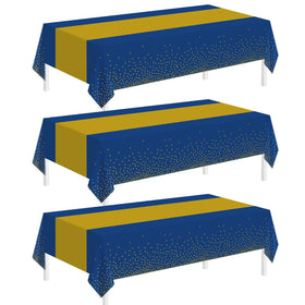 Childom graduation tablecloth in blue and gold, 54x108 inches, ideal for class of 2026 celebrations.