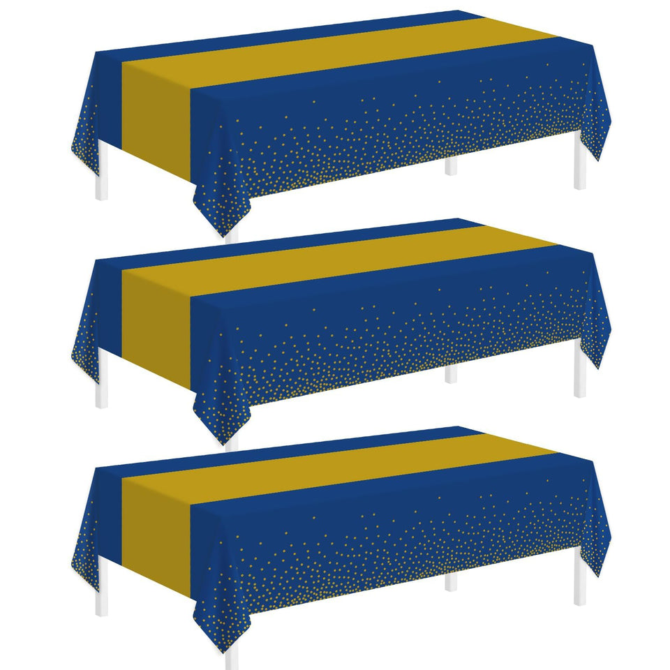 Childom graduation tablecloth in blue and gold, 54x108 inches, ideal for class of 2026 celebrations.