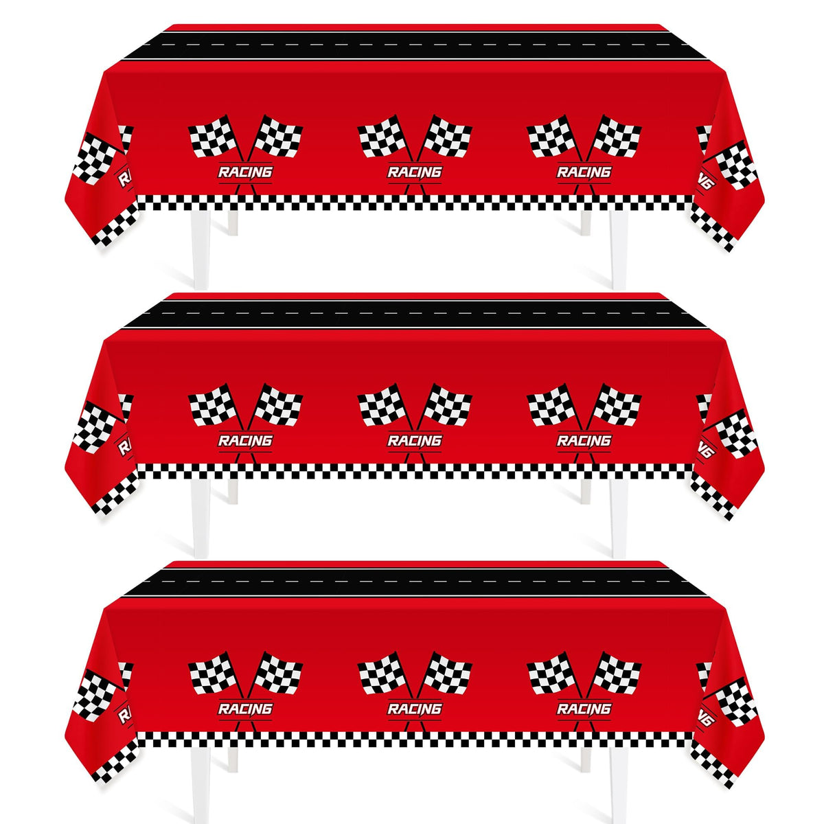 Childom racing car tablecloth with checkered pattern brightens party tables