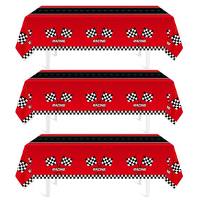 Childom racing car tablecloth with checkered pattern brightens party tables