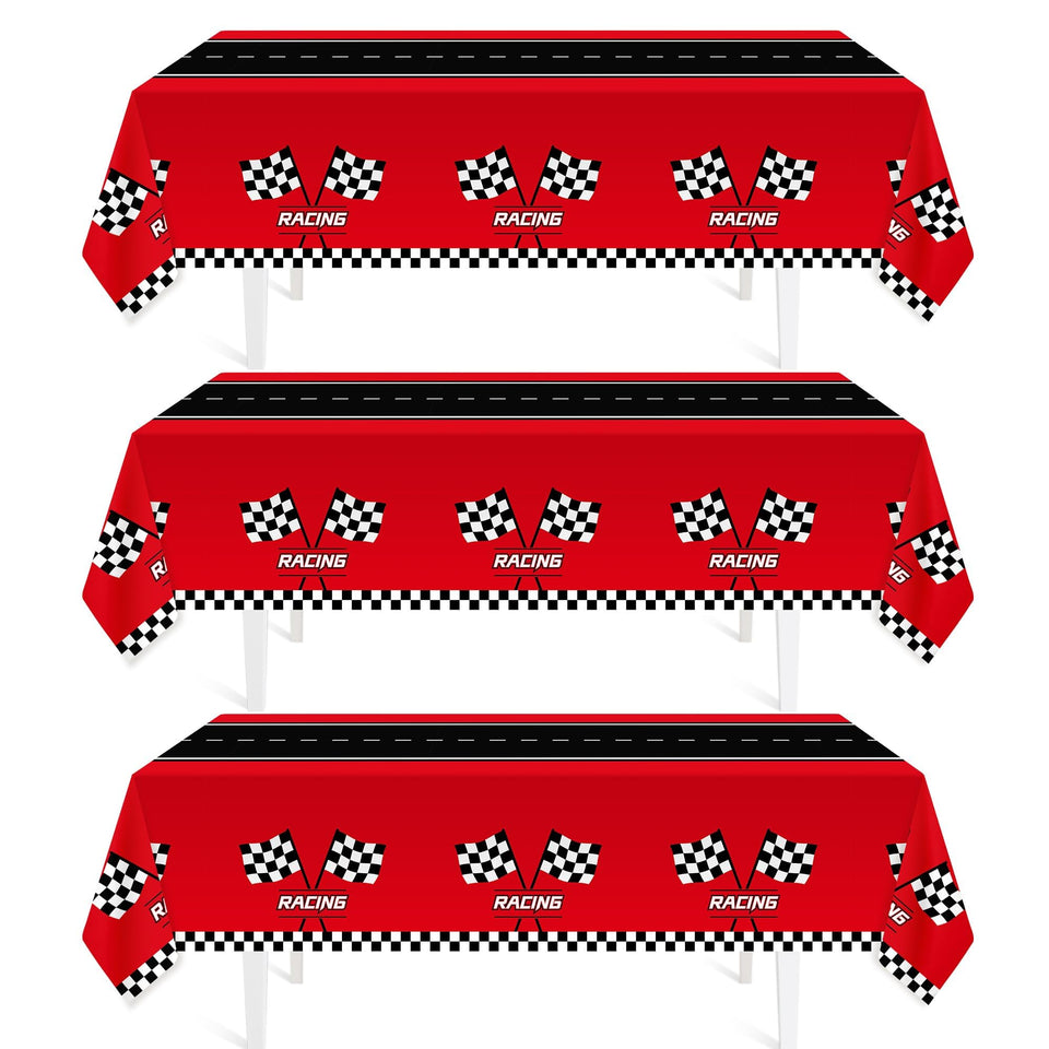 Childom racing car tablecloth with checkered pattern brightens party tables