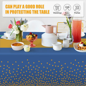 Childom tablecloth draped on an eight-foot table for elegant graduation décor.