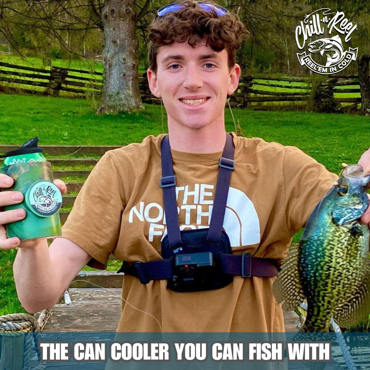 Chill-N-Reel fits 16 oz cans securely during outings.