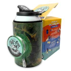 Chill-N-Reel hand line reel on a can cooler for hands-free fishing.